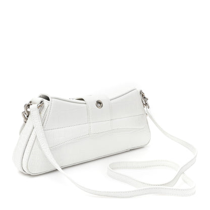 Balenciaga Calfskin Crocodile Embossed Small Lindsay Shoulder Bag Optic White 3 of 11