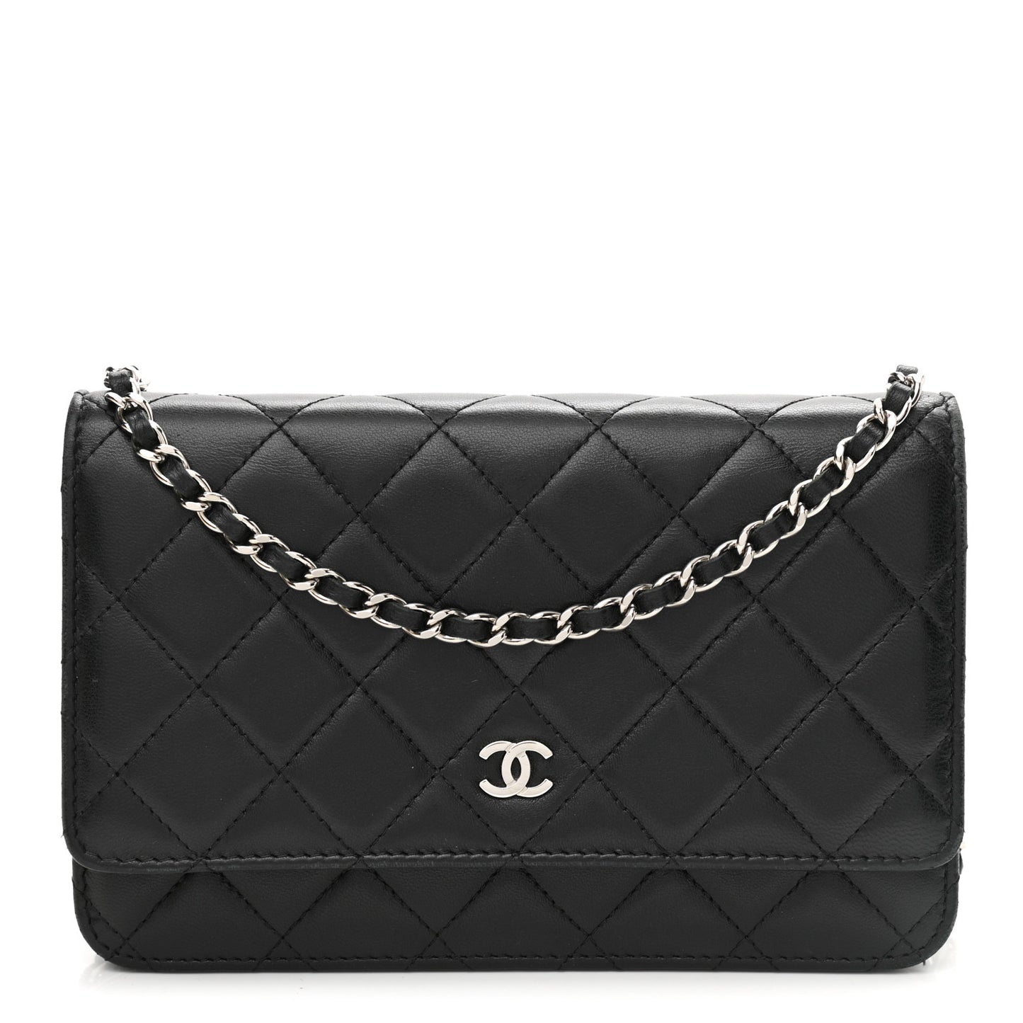 Lambskin Quilted Wallet On Chain WOC Black
