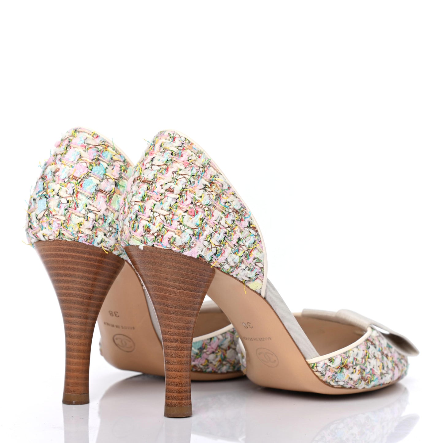 Tweed Grosgrain Bow CC Pumps 38 Multicolor