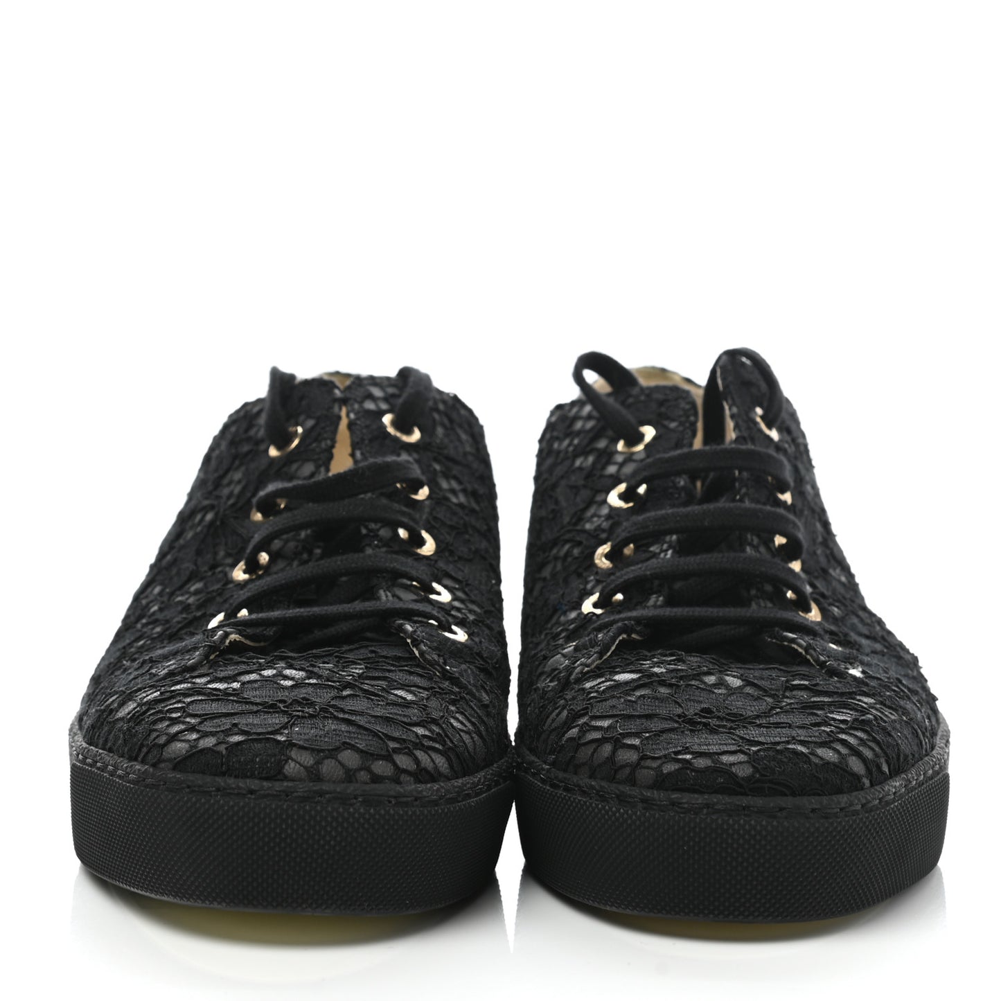 Lace Calfskin Camellia Floral Sneakers 40 Black