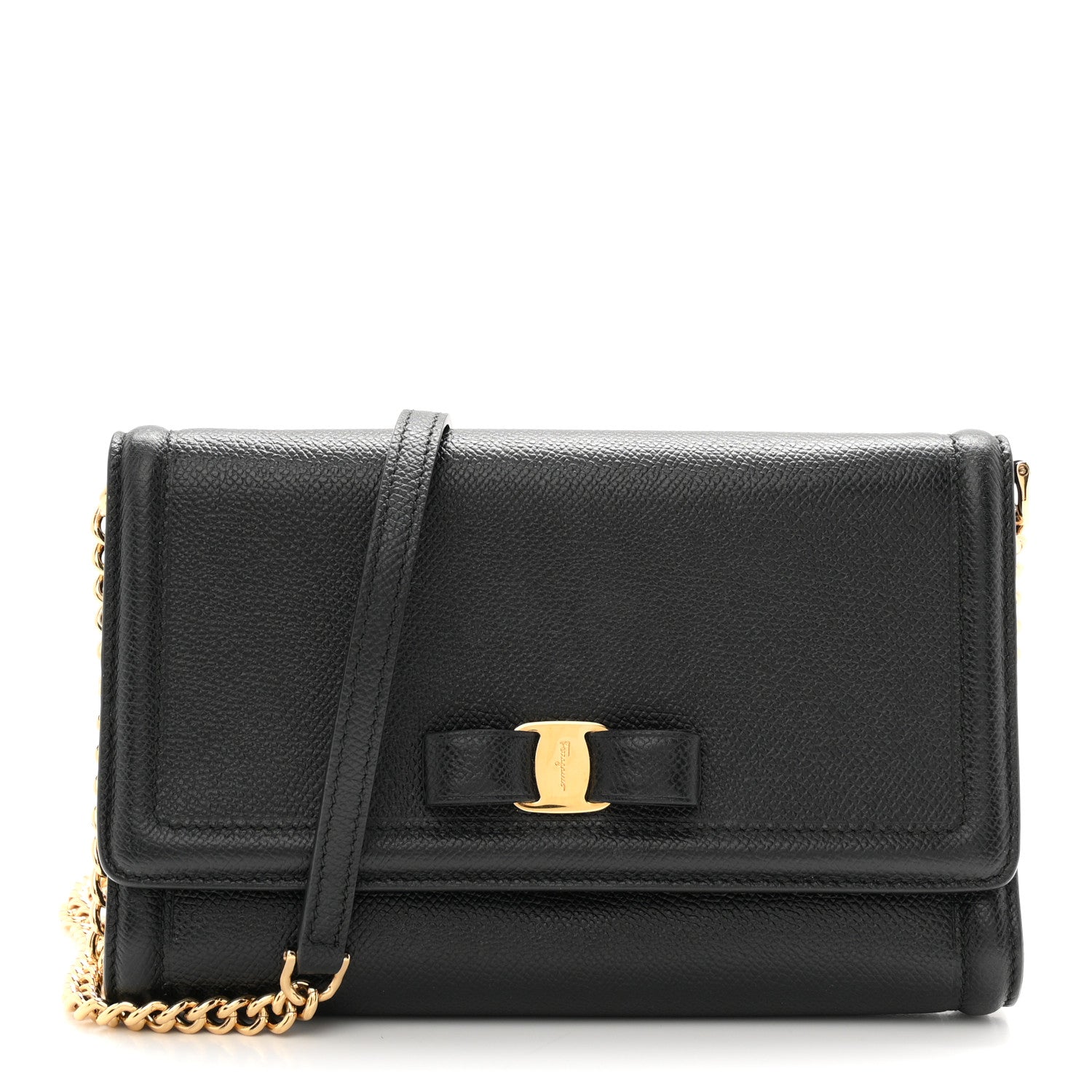 Salvatore Ferragamo Hammered Calfskin Vara Bow Mini Bag Black 1 of 9