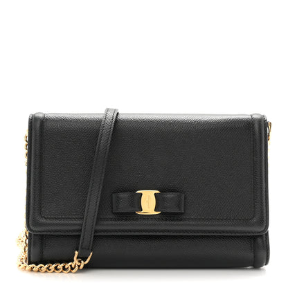 Salvatore Ferragamo Hammered Calfskin Vara Bow Mini Bag Black 1 of 9