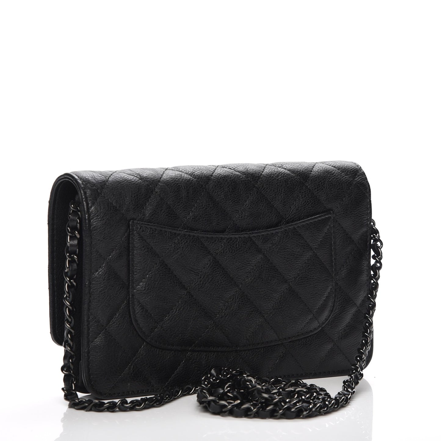 Crumpled Calfskin Quilted Wallet On Chain WOC So Black