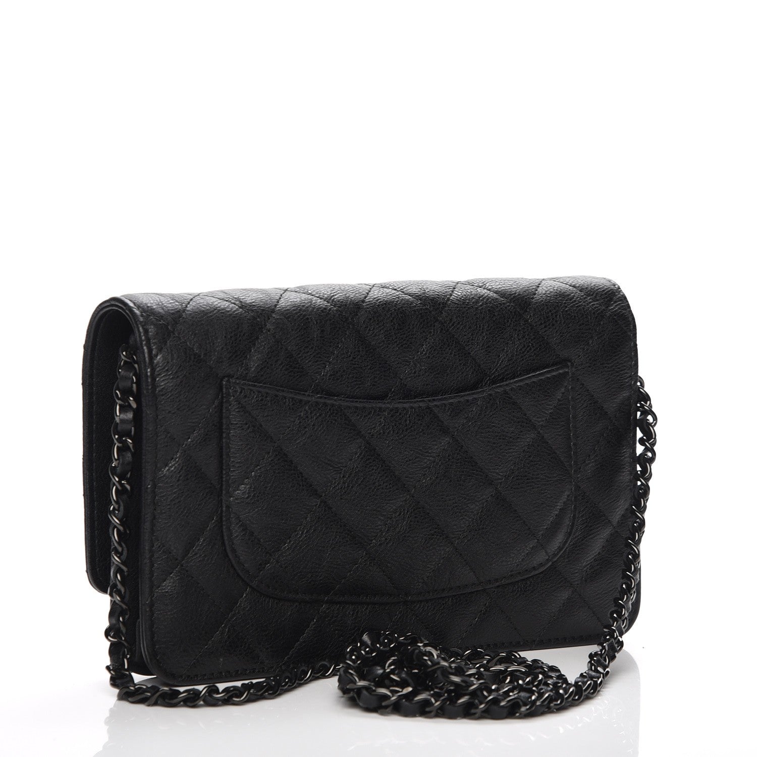 Chanel Crumpled Calfskin Quilted Wallet On Chain WOC So Black 3 of 9