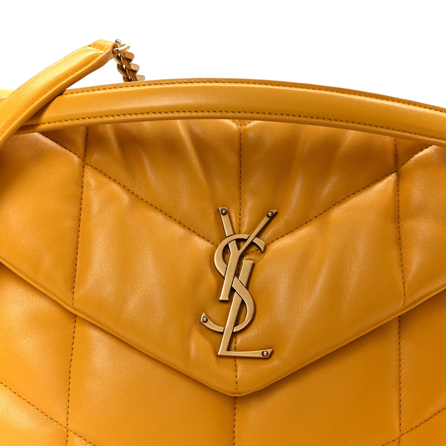 Saint Laurent Lambskin Quilted Medium Loulou Puffer Monogram Chain Satchel Saffran 9 of 11