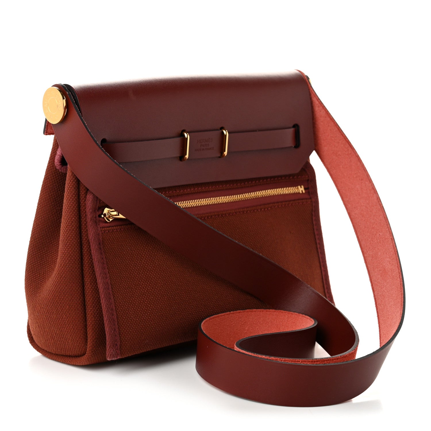 Hermes Military Toile Vache Hunter Herbag Zip Retourne 20 Rouge H 3 of 11