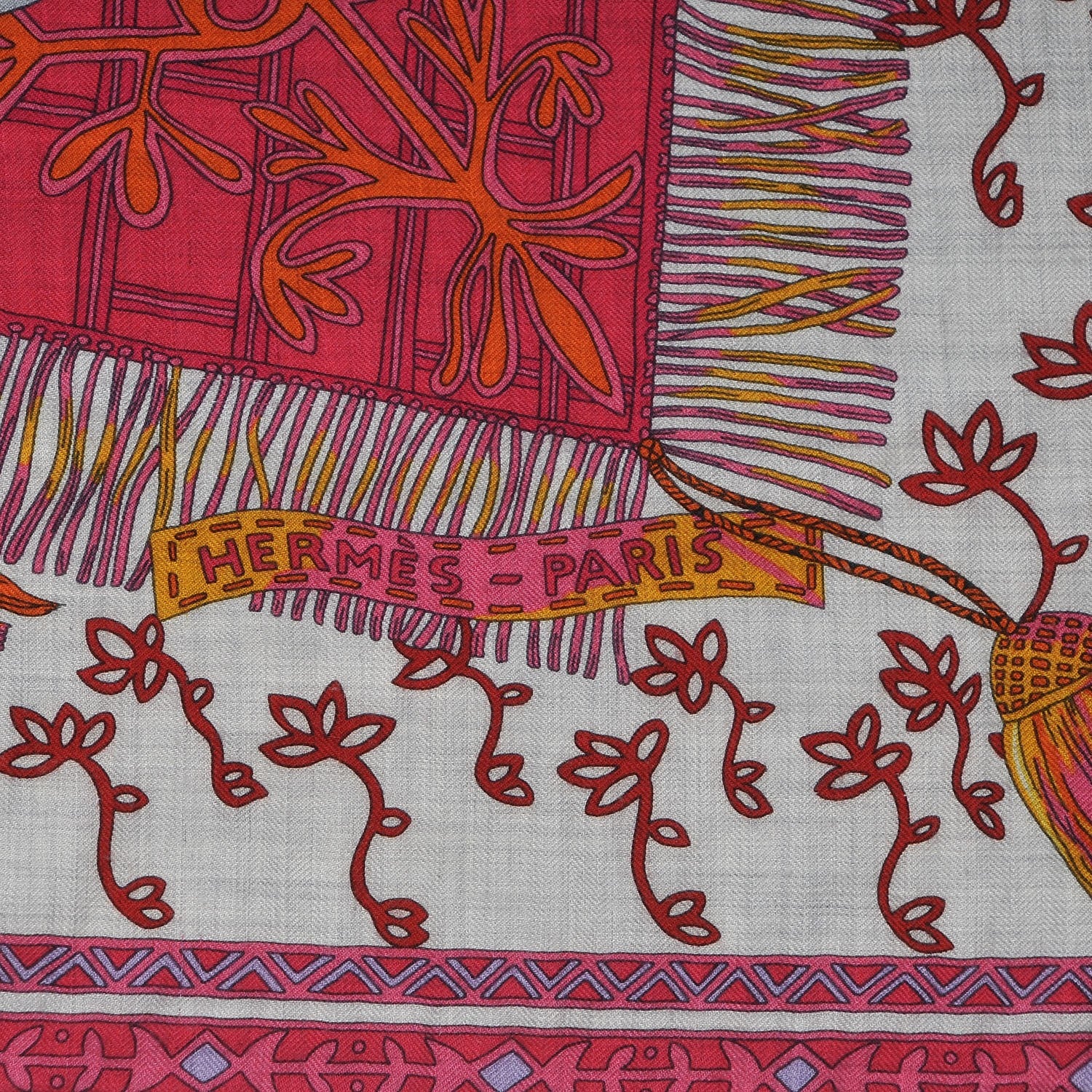 Hermes Cashmere Silk Cavaliers du Caucase Shawl 140 Gris Claire Fuchsia Vert 4 of 6