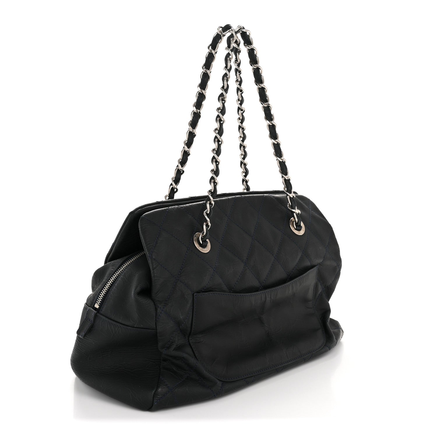 Chanel Crinkled Calfskin Grand Timeless Shopping Tote GTT Dark Blue 3 of 12
