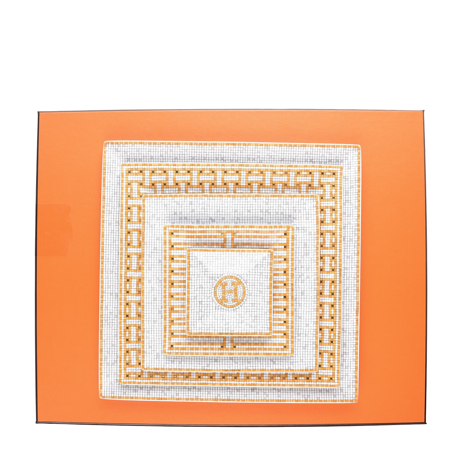 Hermes Porcelain Mosaique Au 24 Set of 5 Square Plates Gold 5 of 6