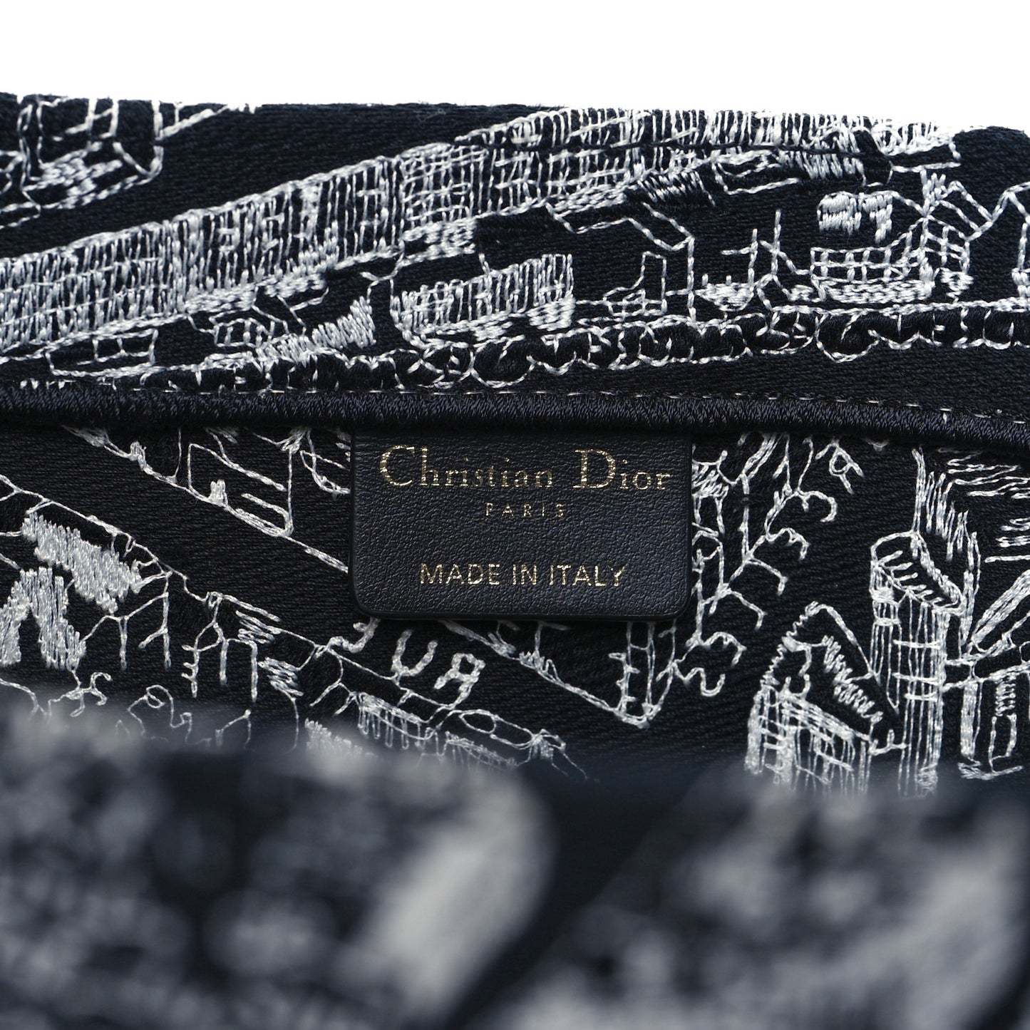 Canvas Embroidered Large Plan De Paris Book Tote Black White