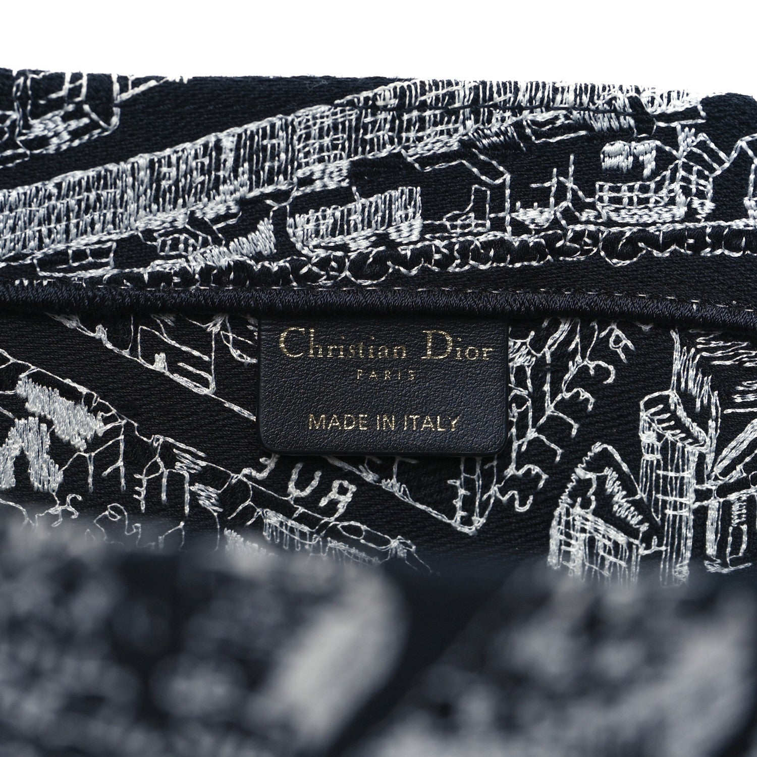 Christian Dior Canvas Embroidered Large Plan De Paris Book Tote Black White 6 of 9