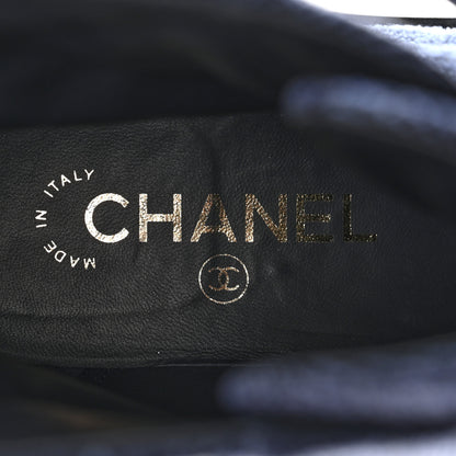 Chanel Denim Calfskin Quilted Lace Up Combat Boots 39.5 Blue 7 of 10