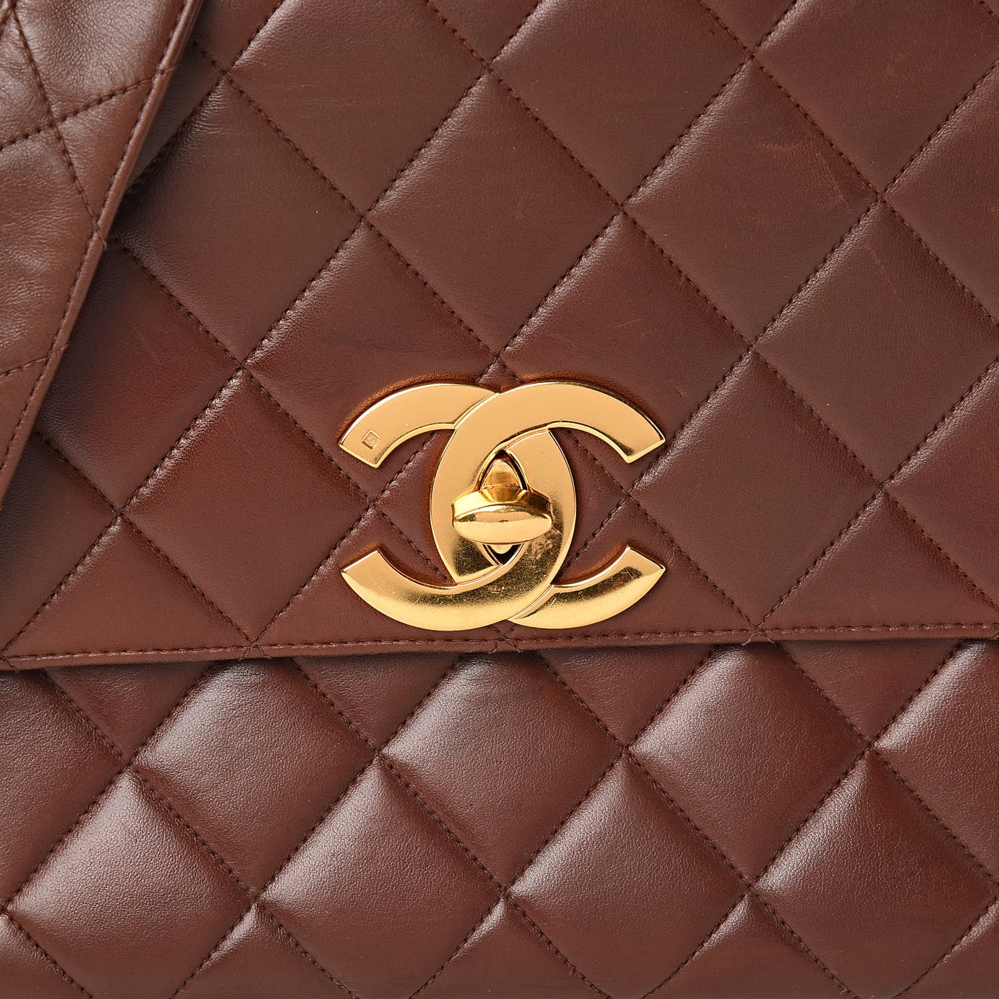 Lambskin Quilted Medium Single Flap Bag Brown