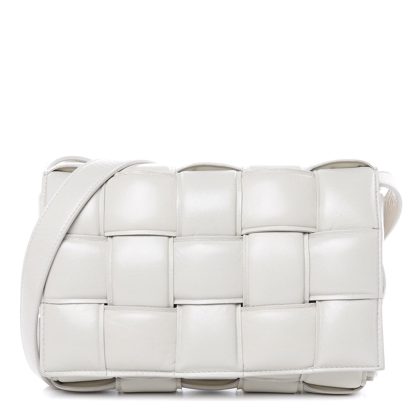 Paper Calfskin Maxi Intreccio Padded Cassette Crossbody Bag White