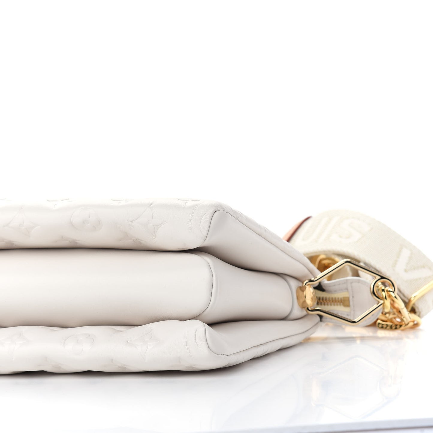 Lambskin Embossed Monogram Coussin PM Beige Cream