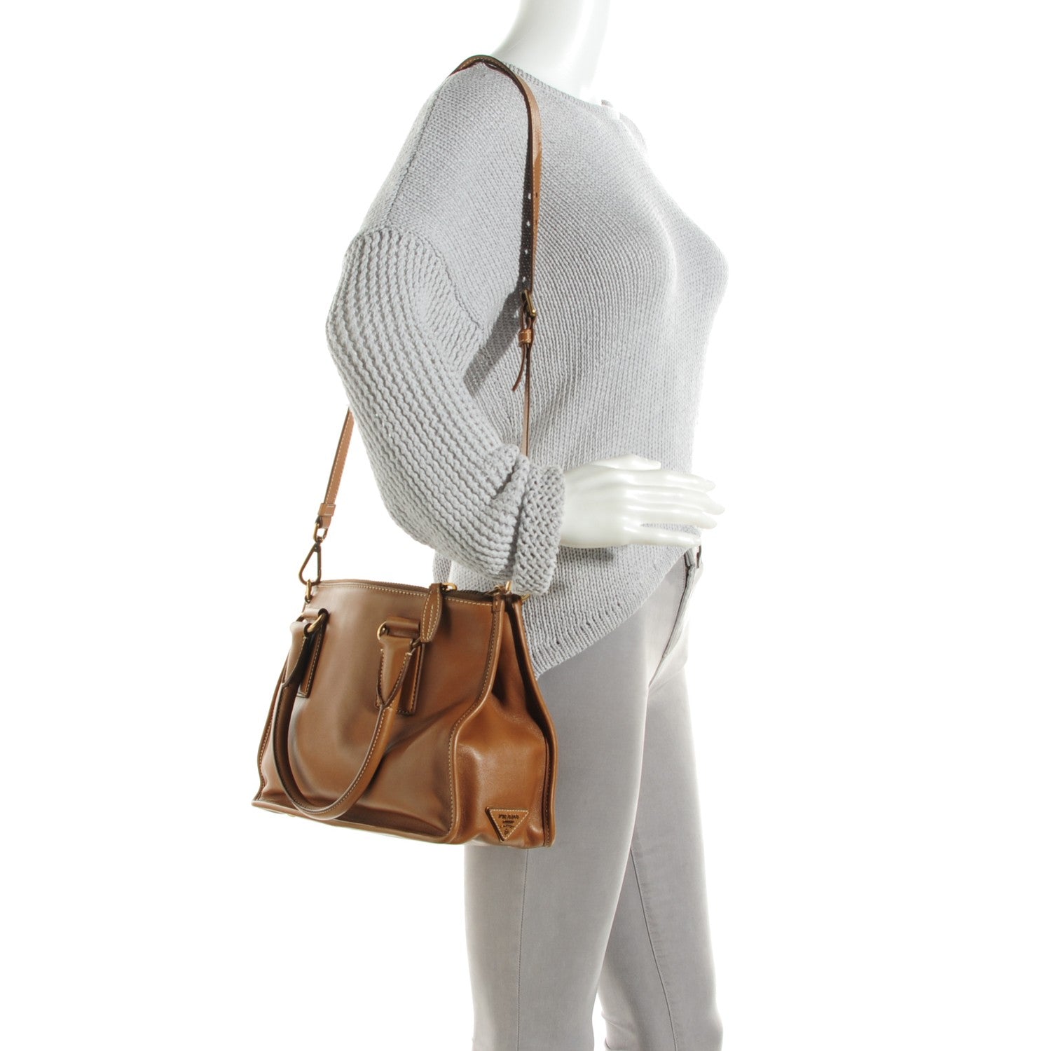 Prada City Calf Double Zip Tote Cannella 2 of 8