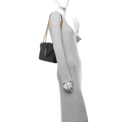 Saint Laurent Grain De Poudre Textured Mixed Matelasse Triquilt Medium Monogram Satchel Black 2 of 9