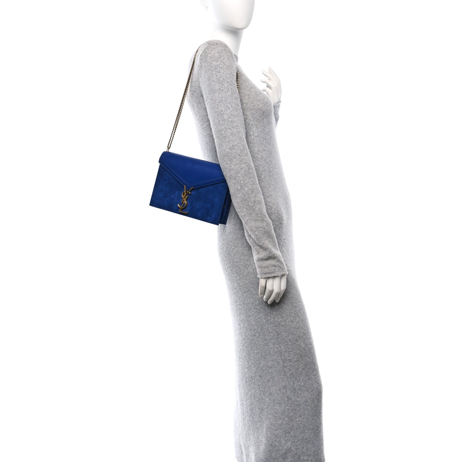 Saint Laurent Smooth Calfskin Suede Monogram Cassandra Clasp Bag Bleu Saphir 2 of 10