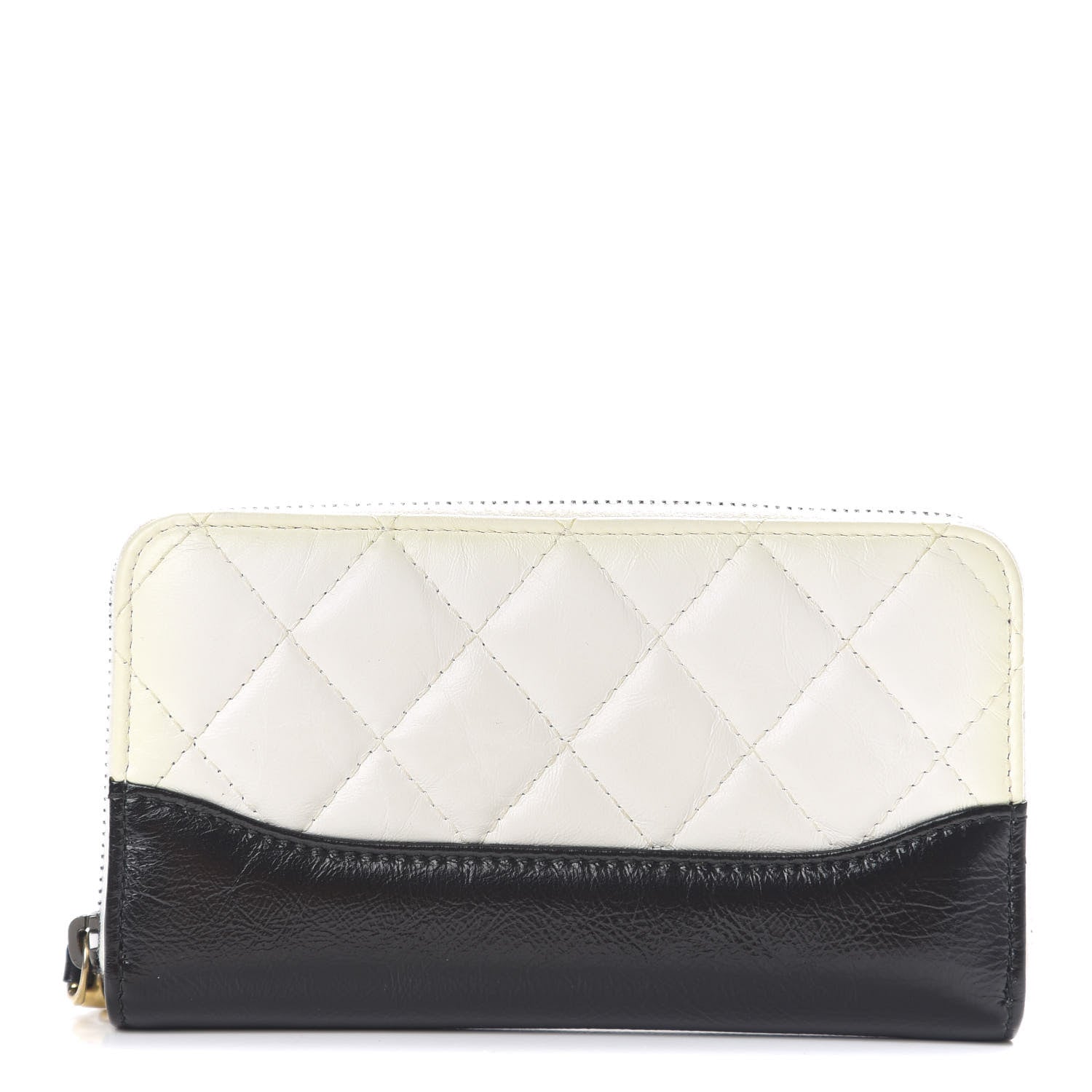 Chanel Aged Calfskin Quilted Small Gabrielle Zip Around Wallet White Black 1 of 12
