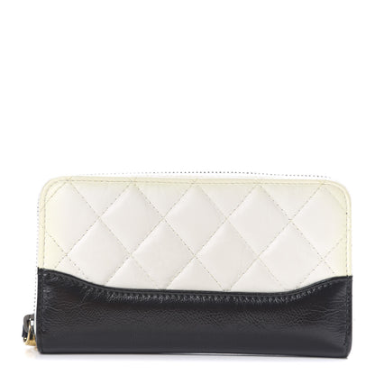 Chanel Aged Calfskin Quilted Small Gabrielle Zip Around Wallet White Black 1 of 12
