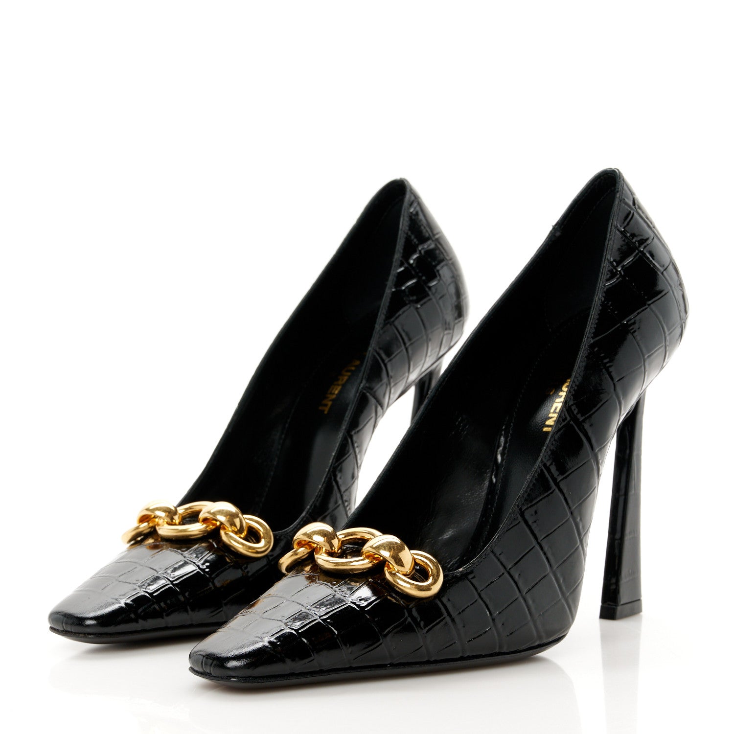 Saint Laurent Calfskin Crocodile Embossed Silvana 110mm Pumps 37 Black 4 of 10