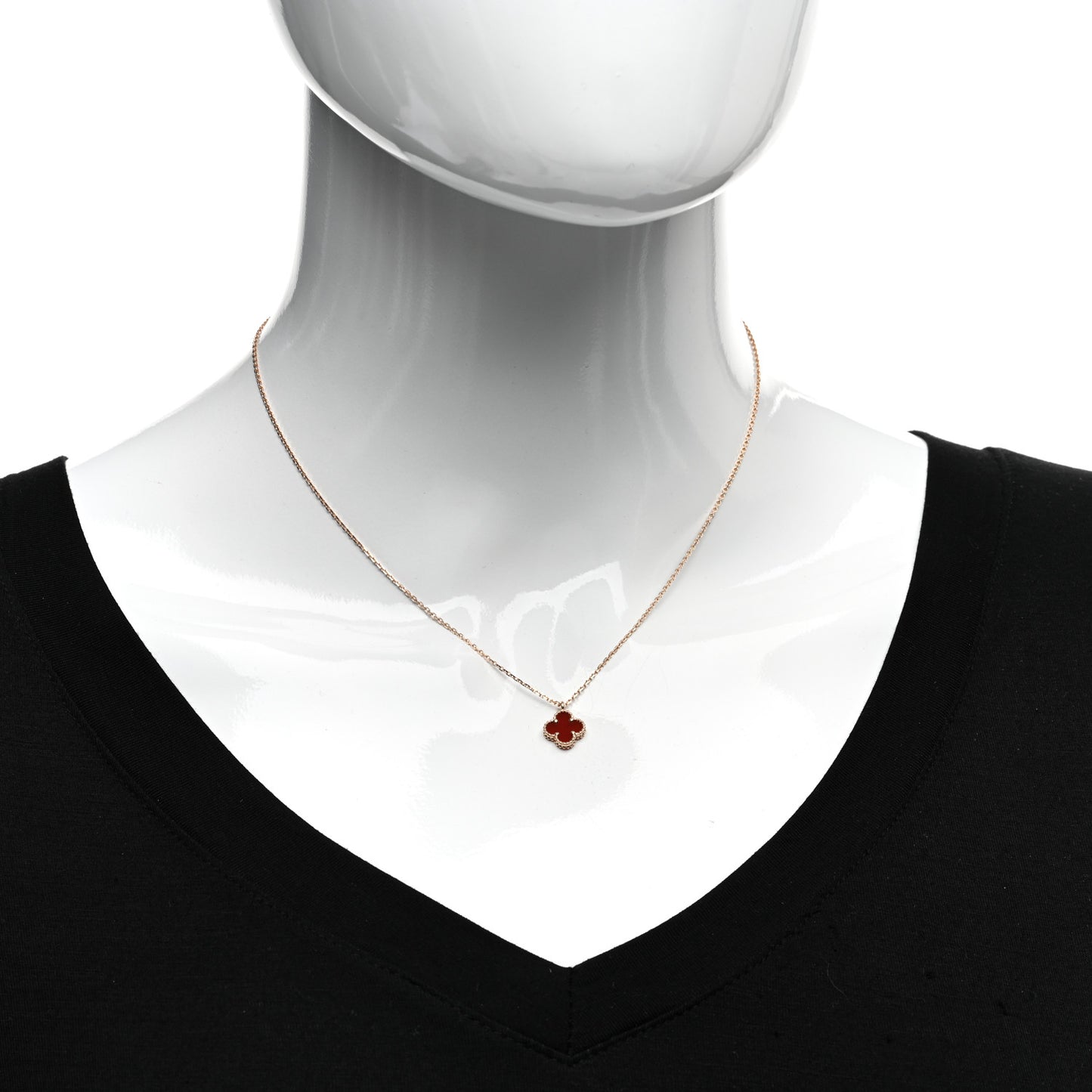 18K Rose Gold Carnelian Sweet Alhambra Pendant Necklace