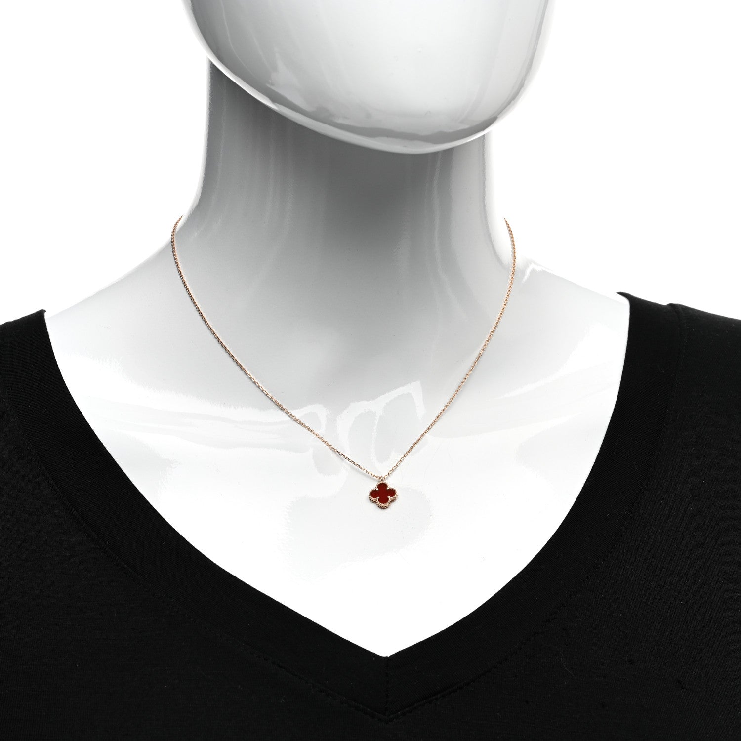Van Cleef & Arpels 18K Rose Gold Carnelian Sweet Alhambra Pendant Necklace 2 of 7