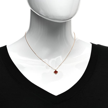 Van Cleef & Arpels 18K Rose Gold Carnelian Sweet Alhambra Pendant Necklace 2 of 7