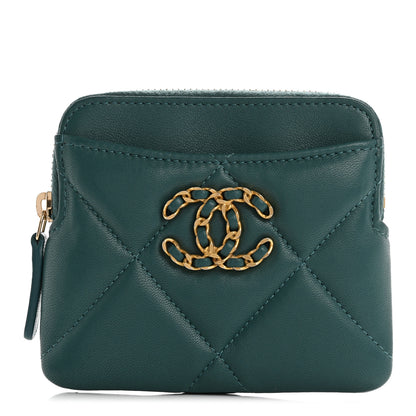 Chanel Lambskin Quilted Chanel 19 Zip Card Holder Wallet Dark Green 1 of 9