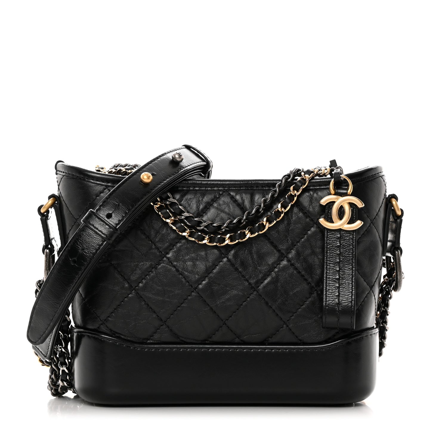 Aged Calfskin Quilted Small Gabrielle Hobo Black