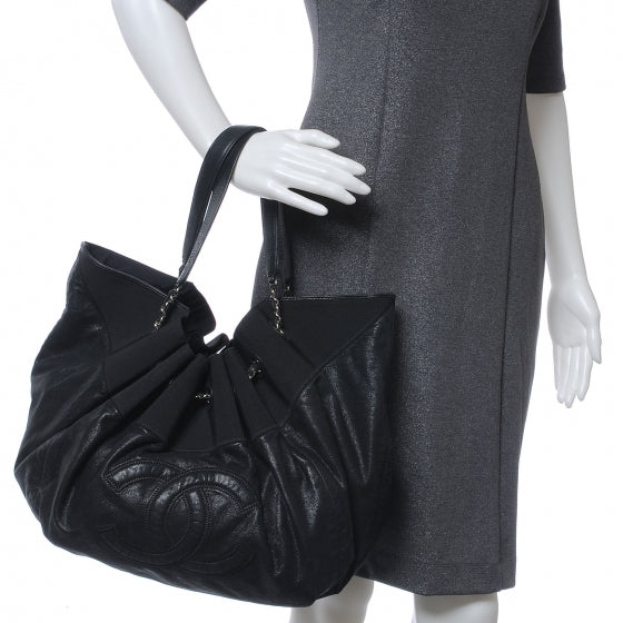 Calfskin Stretch Spirit Large Cabas Tote Black