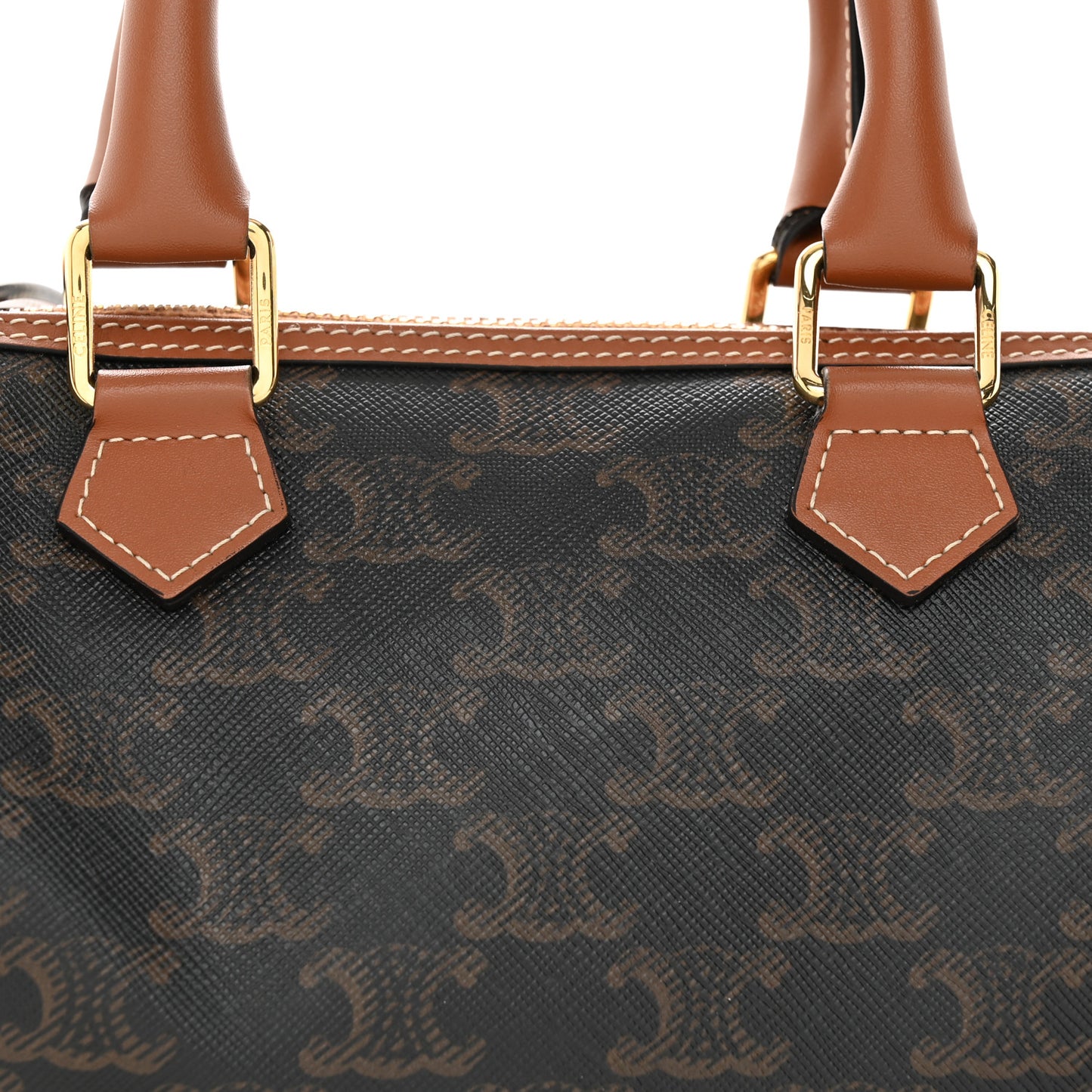 Triomphe Canvas Calfskin Small Boston Bag Tan