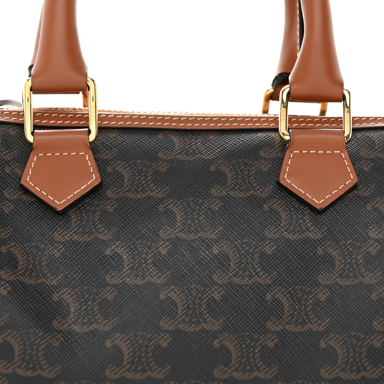 Celine Triomphe Canvas Calfskin Small Boston Bag Tan 8 of 10