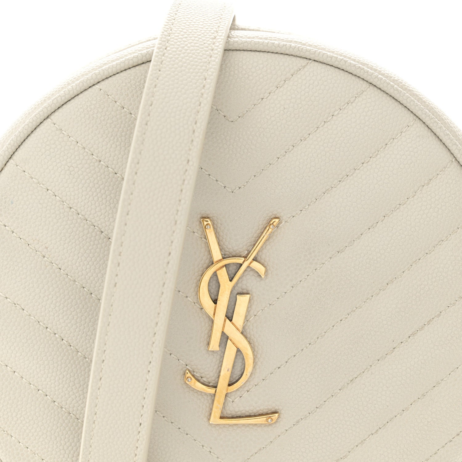 Saint Laurent Grain De Poudre Matelasse Chevron Quilted Round Vinyle Camera Bag Blanc Vintage 8 of 12