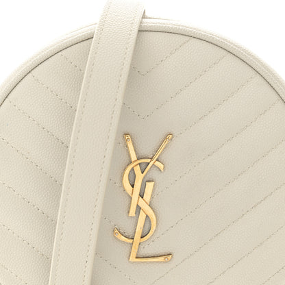 Saint Laurent Grain De Poudre Matelasse Chevron Quilted Round Vinyle Camera Bag Blanc Vintage 8 of 12