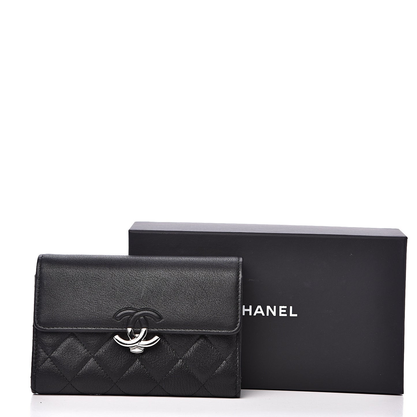 Lambskin Quilted CC Box Flap Wallet Black