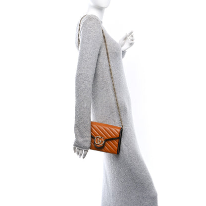 Gucci Vintage Effect Calfskin Matelasse Diagonal Torchon GG Marmont Chain Wallet Cognac 2 of 10