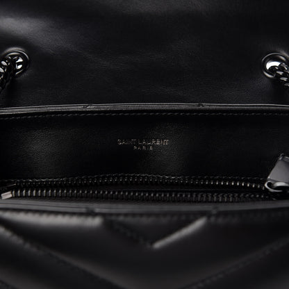 Saint Laurent Calfskin Y Quilted Monogram Small Loulou Chain Satchel Black 9 of 12