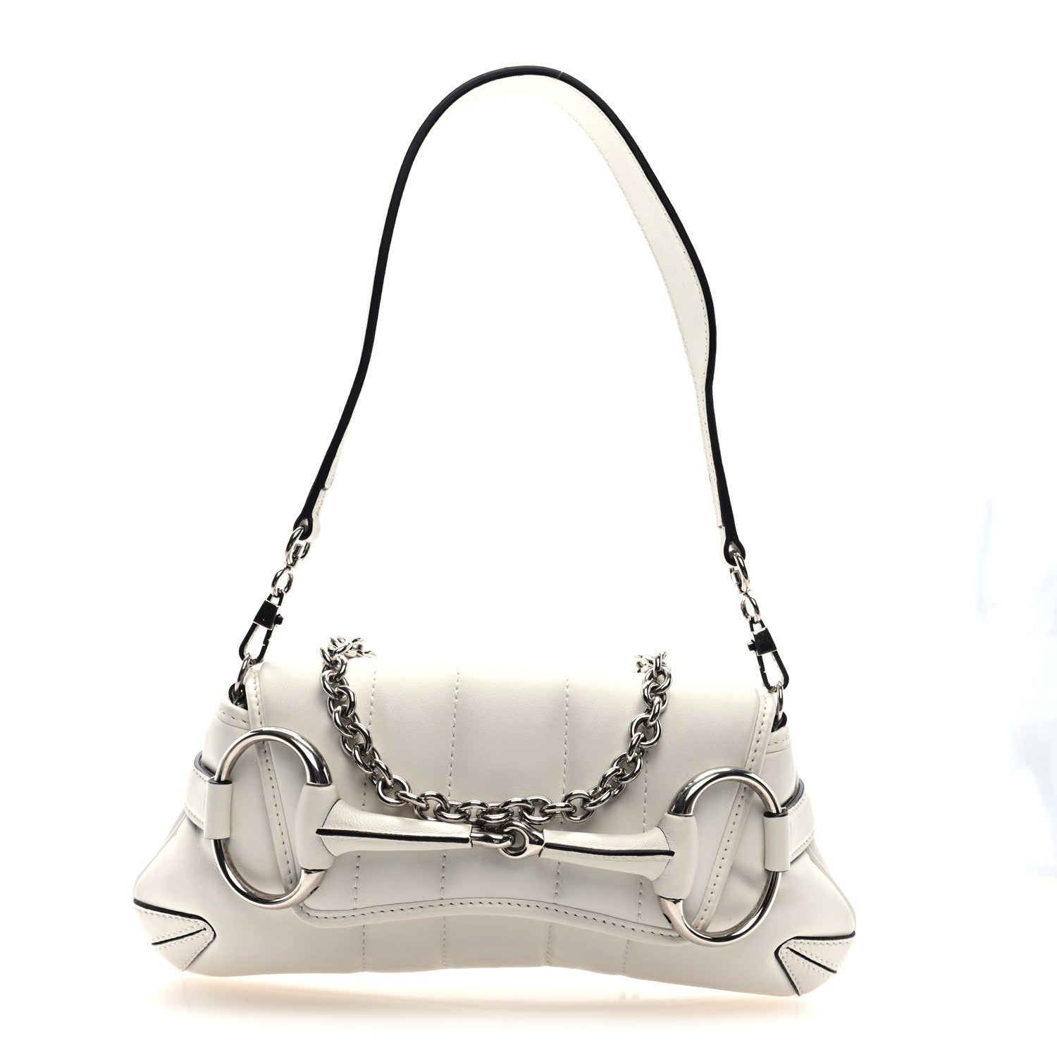 Gucci Nappa Vertical Matelasse Small Maxi Horsebit Chain Shoulder Bag Great White 1 of 10