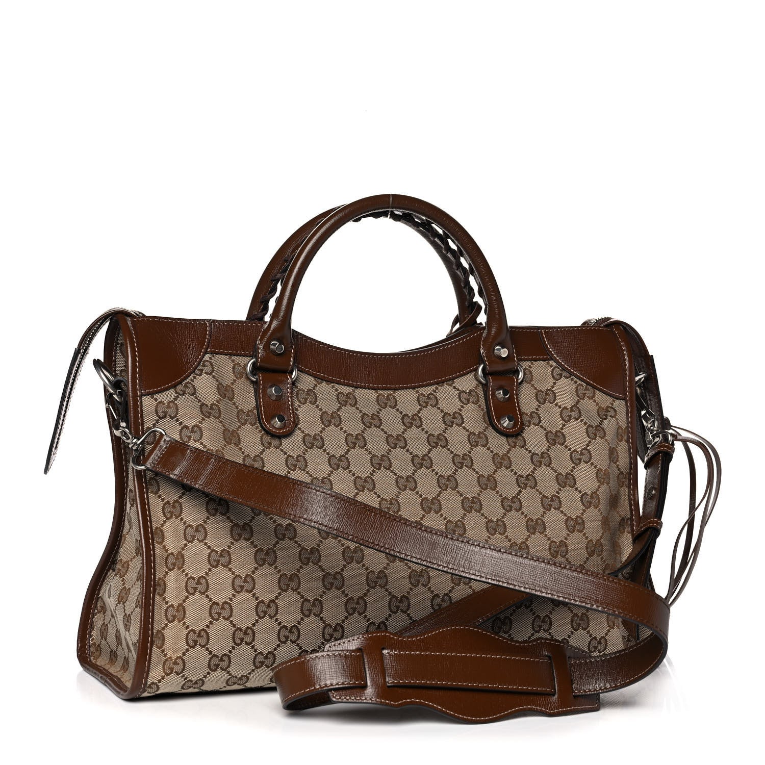 Balenciaga X GUCCI GG Monogram Azalea Calfskin Neo Classic Silver Hardware Medium City Beige Ebony Brown Sugar 3 of 15