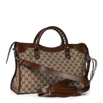 Balenciaga X GUCCI GG Monogram Azalea Calfskin Neo Classic Silver Hardware Medium City Beige Ebony Brown Sugar 3 of 15