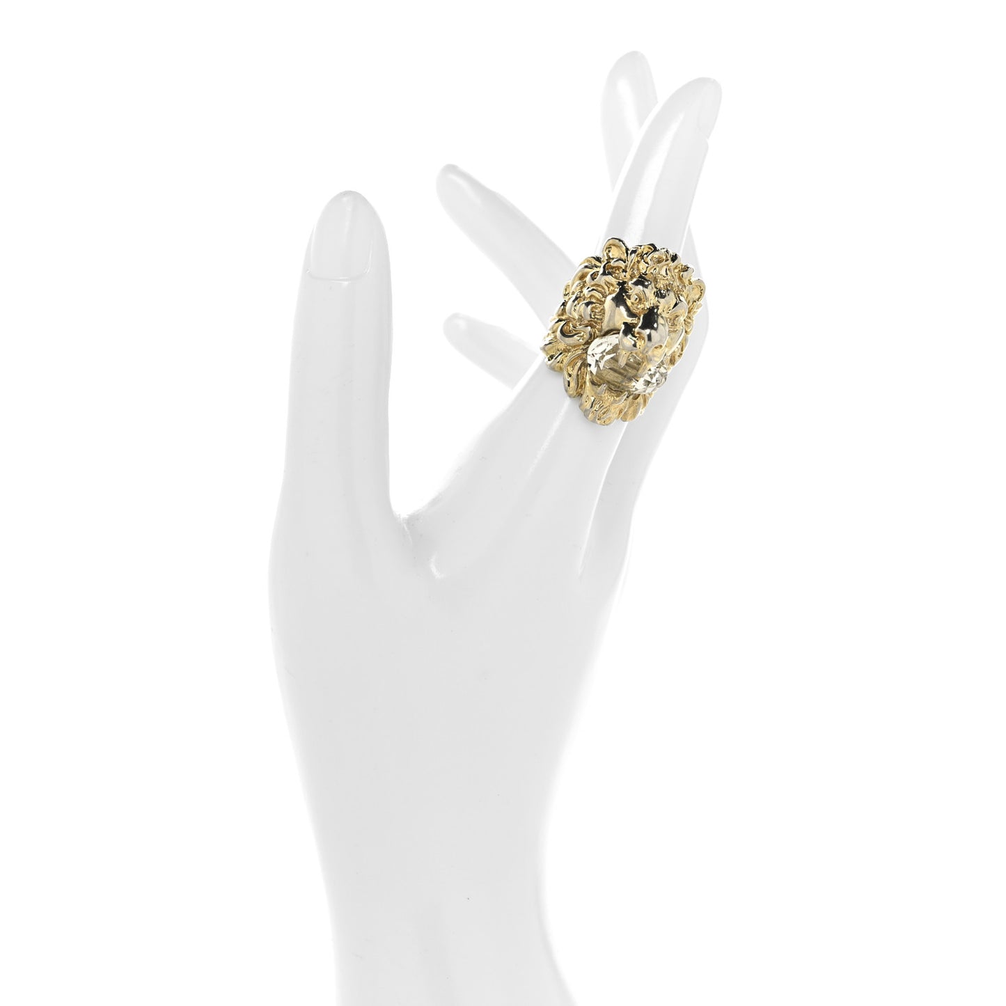 Metal Crystal Lion Head Ring 16 Aged Gold
