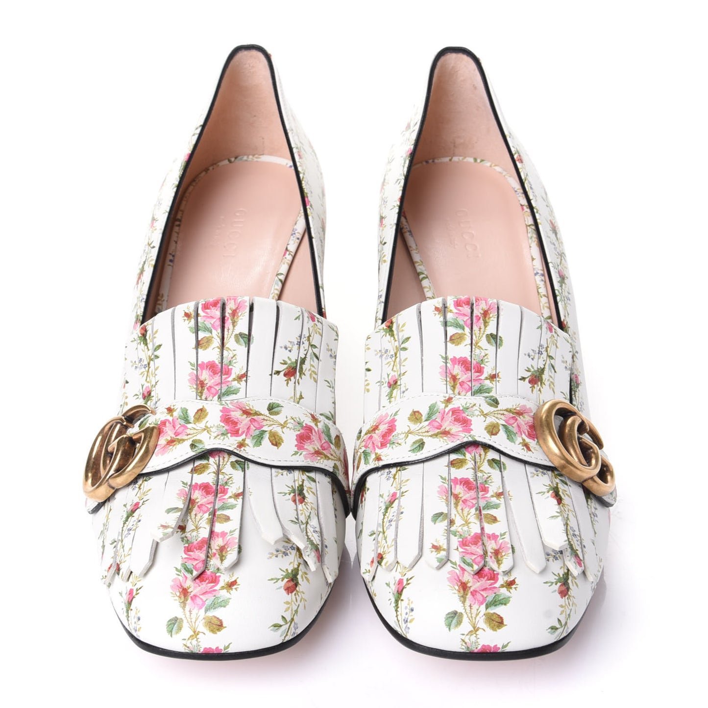 Calfskin Rose Print GG Marmont Fringe 50mm Loafer Pumps 41.5 Multicolor