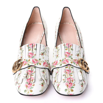 Gucci Calfskin Rose Print GG Marmont Fringe 50mm Loafer Pumps 41.5 Multicolor 5 of 10
