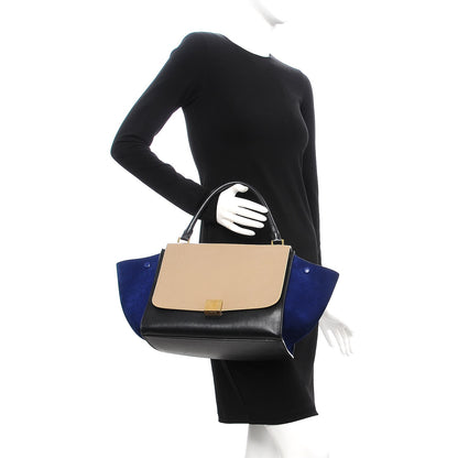 Celine Calfskin Suede Medium Tri-color Trapeze Tri-color Sand 2 of 18