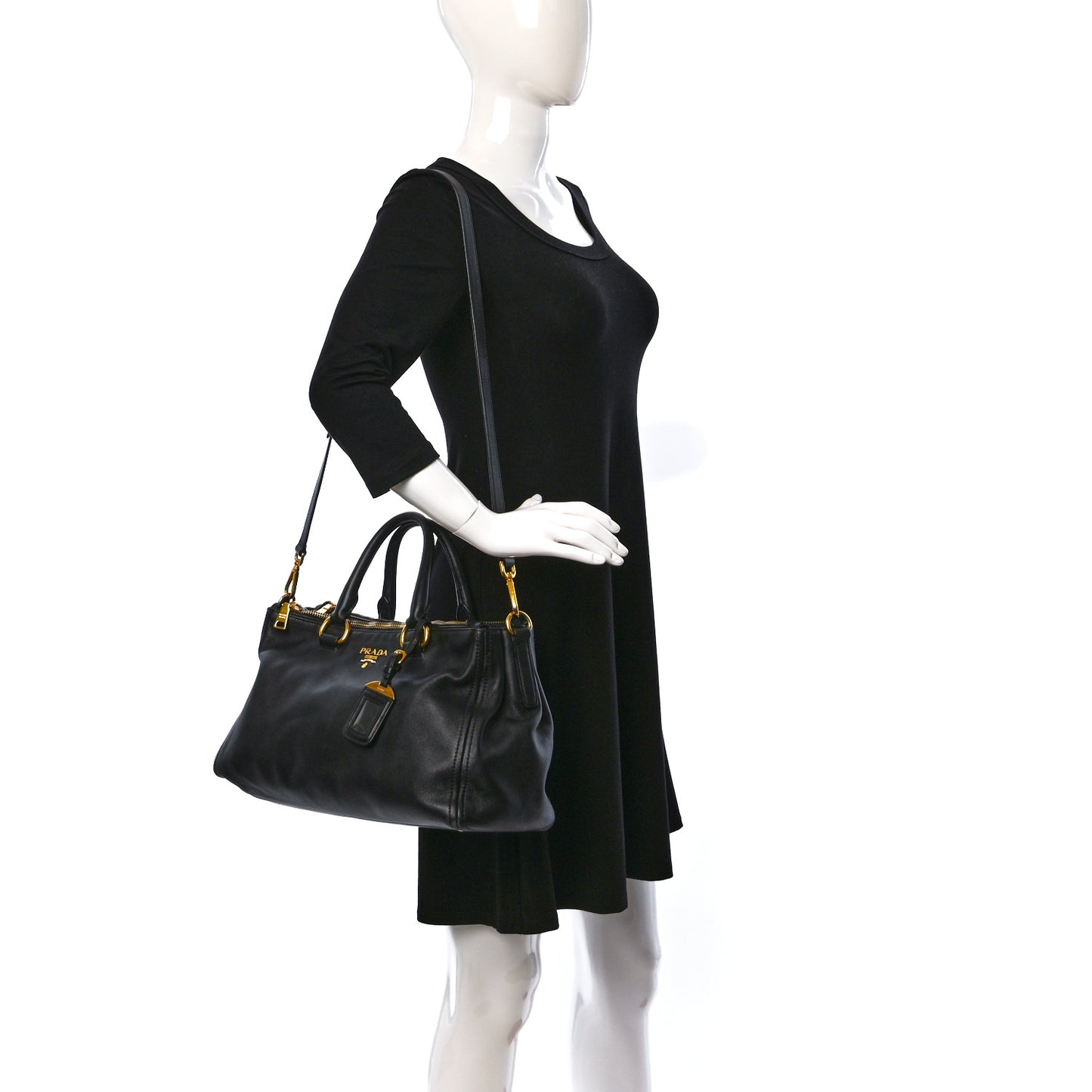 Soft Calfskin Double Zip Shoulder Bag Black