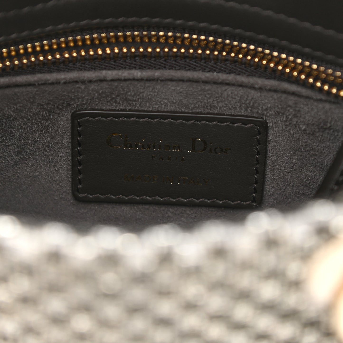 Calfskin Beaded Checkered Mini Lady Dior Grey White