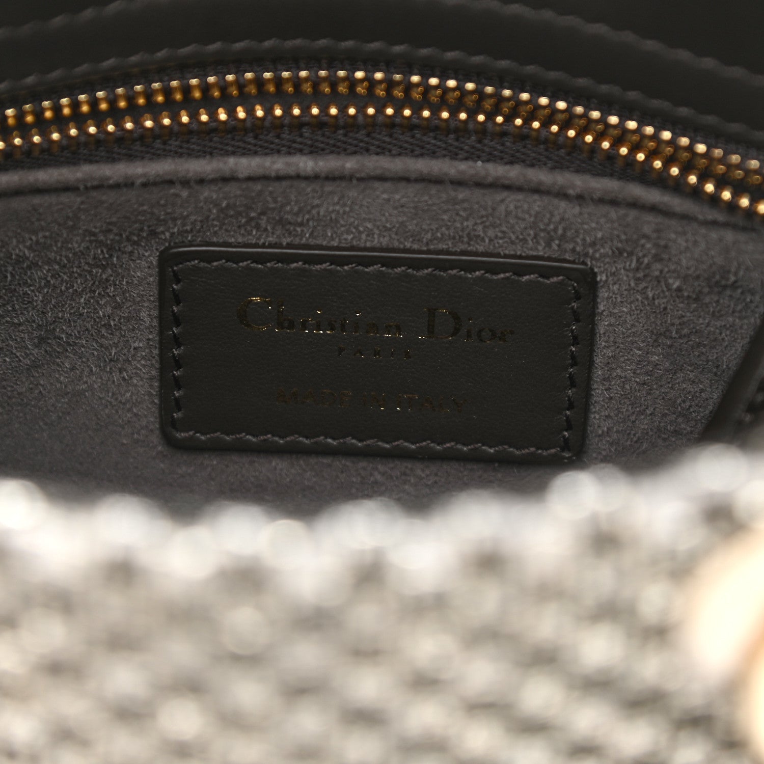 Christian Dior Calfskin Beaded Checkered Mini Lady Dior Grey White 6 of 9