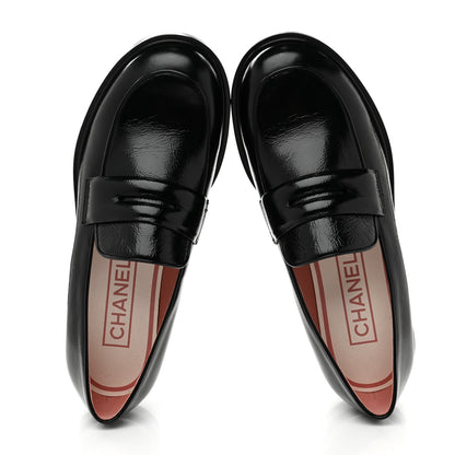 Chanel Shiny Crumpled Calfskin CC Loafers 36.5 Black 2 of 9