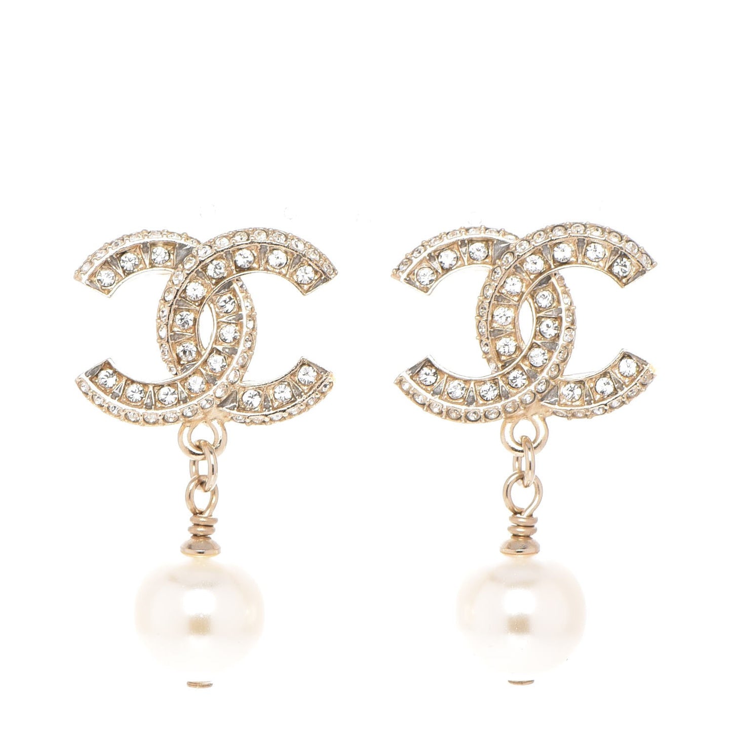 Crystal Pearl CC Drop Earrings Light Gold